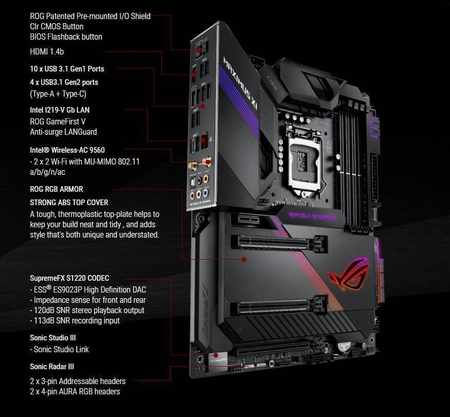 ROG MAXIMUS XI CODE Intel Z390 ATX Gaming motherboard with M.2 heatsink, Aura Sync RGB LED, DDR4